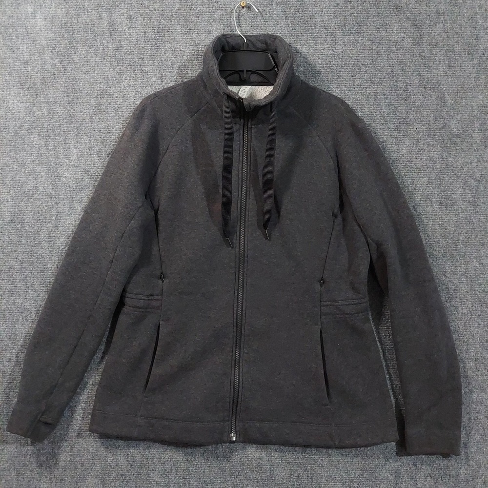 Lululemon Jacket Womens 10 Charcoal Full Zip Fleece Lined High‎ Collar Pockets